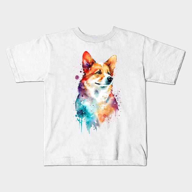 Rainbow Pembroke Corgi Watercolor Art Kids T-Shirt by doglovershirts